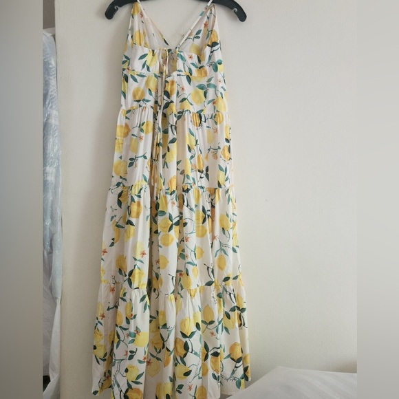 Tiered Lemon Print Summer Voluminous Maxi Midi Dress - Picture 3 of 7